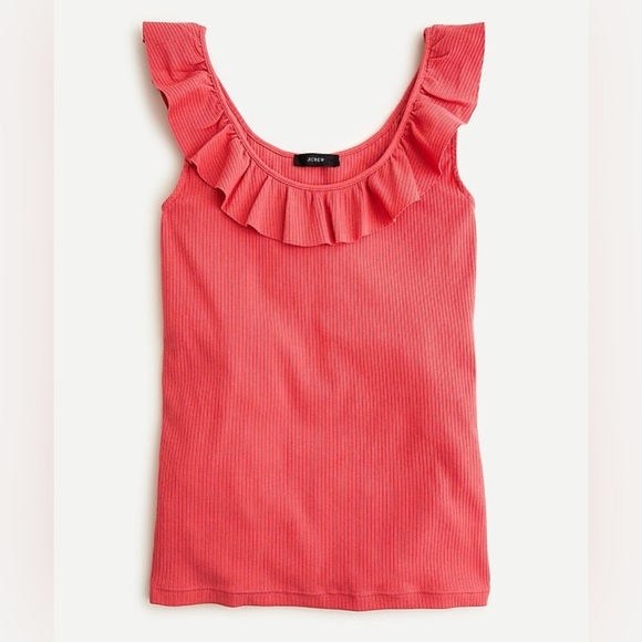 NWT J. Crew Pink‎ Ruffle Ribbed Tank Top Women’s Sz M Summer Casual Vacation - Picture 1 of 8